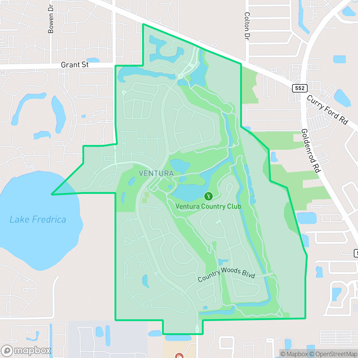 Map showing the location of Ventura Country Club, Orlando, FL