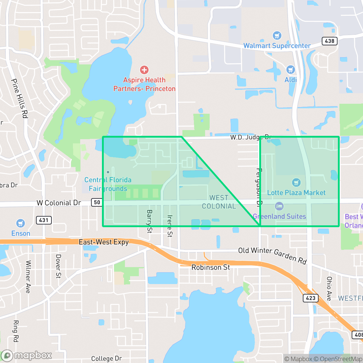 Map showing the location of West Colonial, Orlando, FL