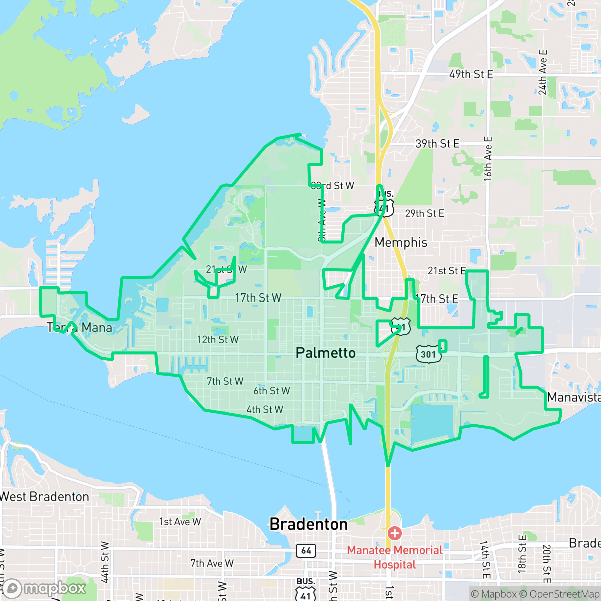 Map showing the location of Palmetto, FL — coverage area