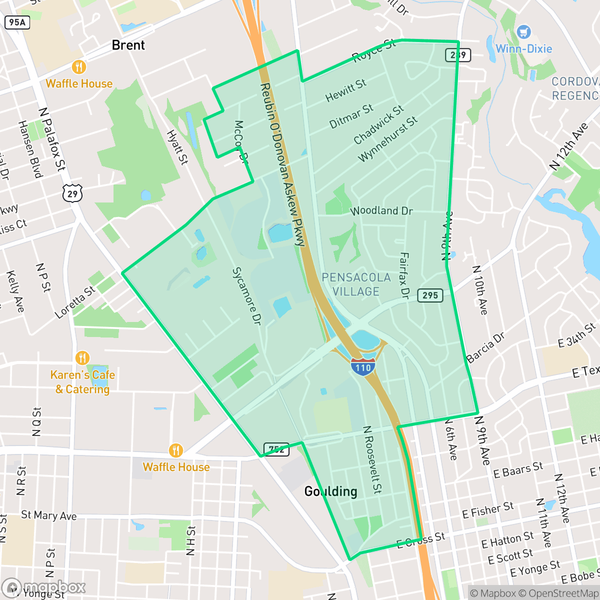 Map showing the location of Eastmount, Pensacola, FL
