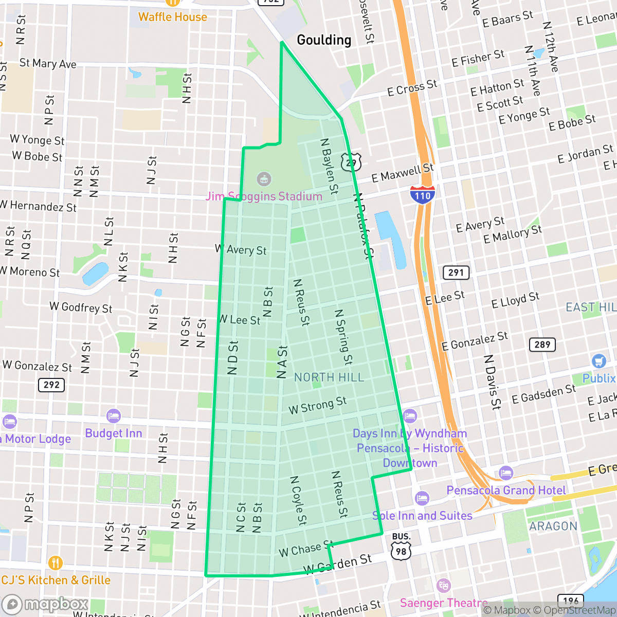 Map showing the location of St. John Coalition, Pensacola, FL