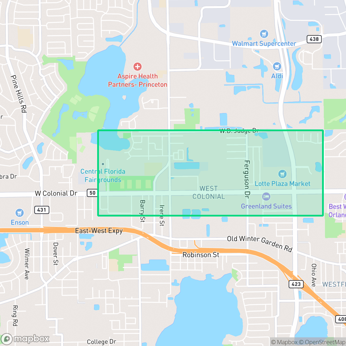 Map showing the location of West Colonial, Pine Hills, FL