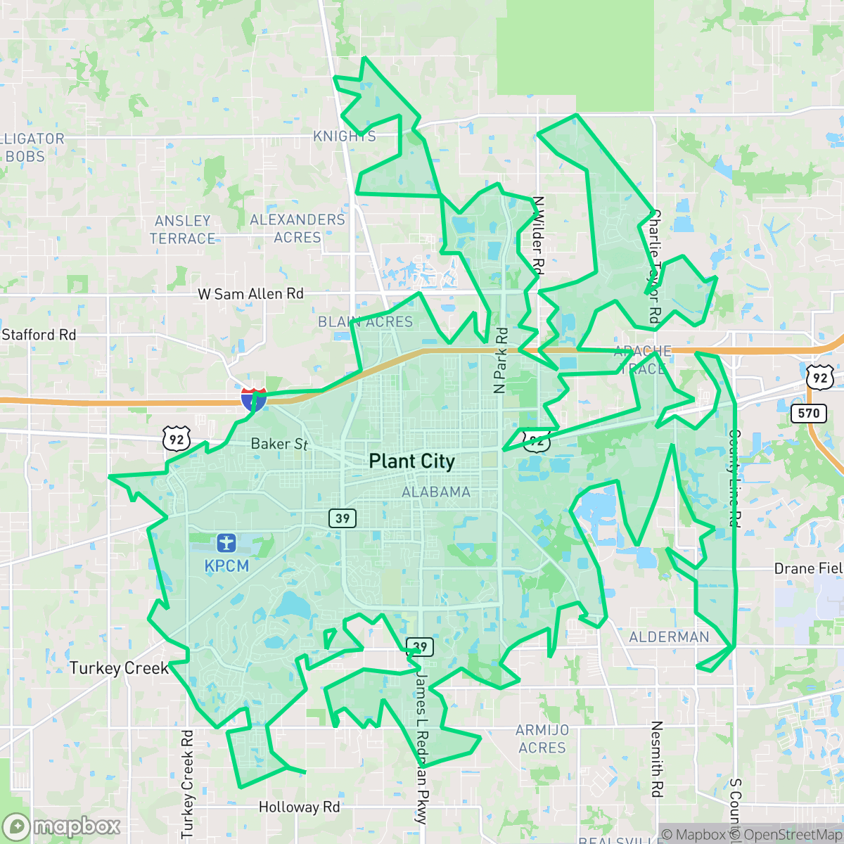 Map showing the location of Plant City, FL — coverage area