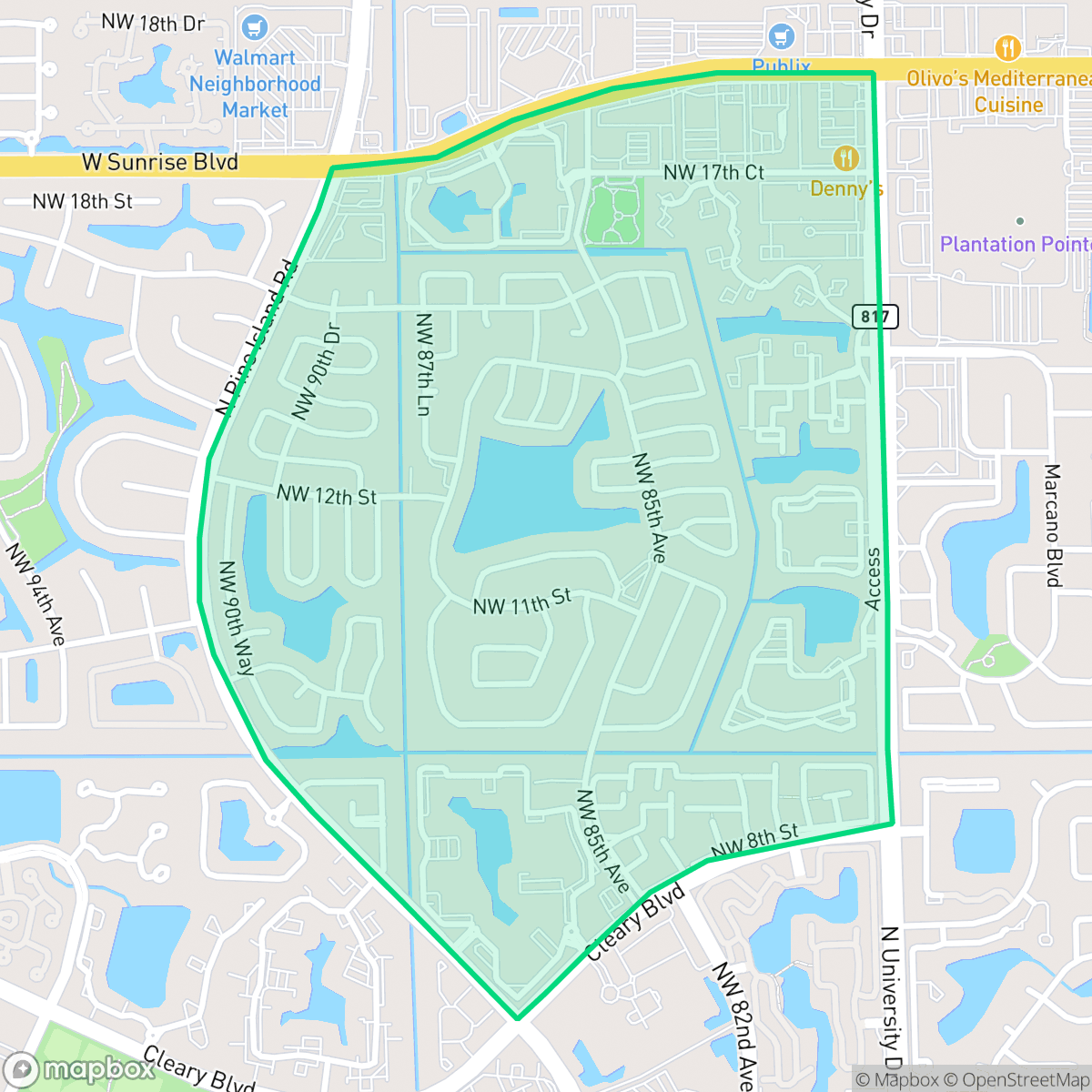 Map showing the location of Lauderdale West, Plantation, FL