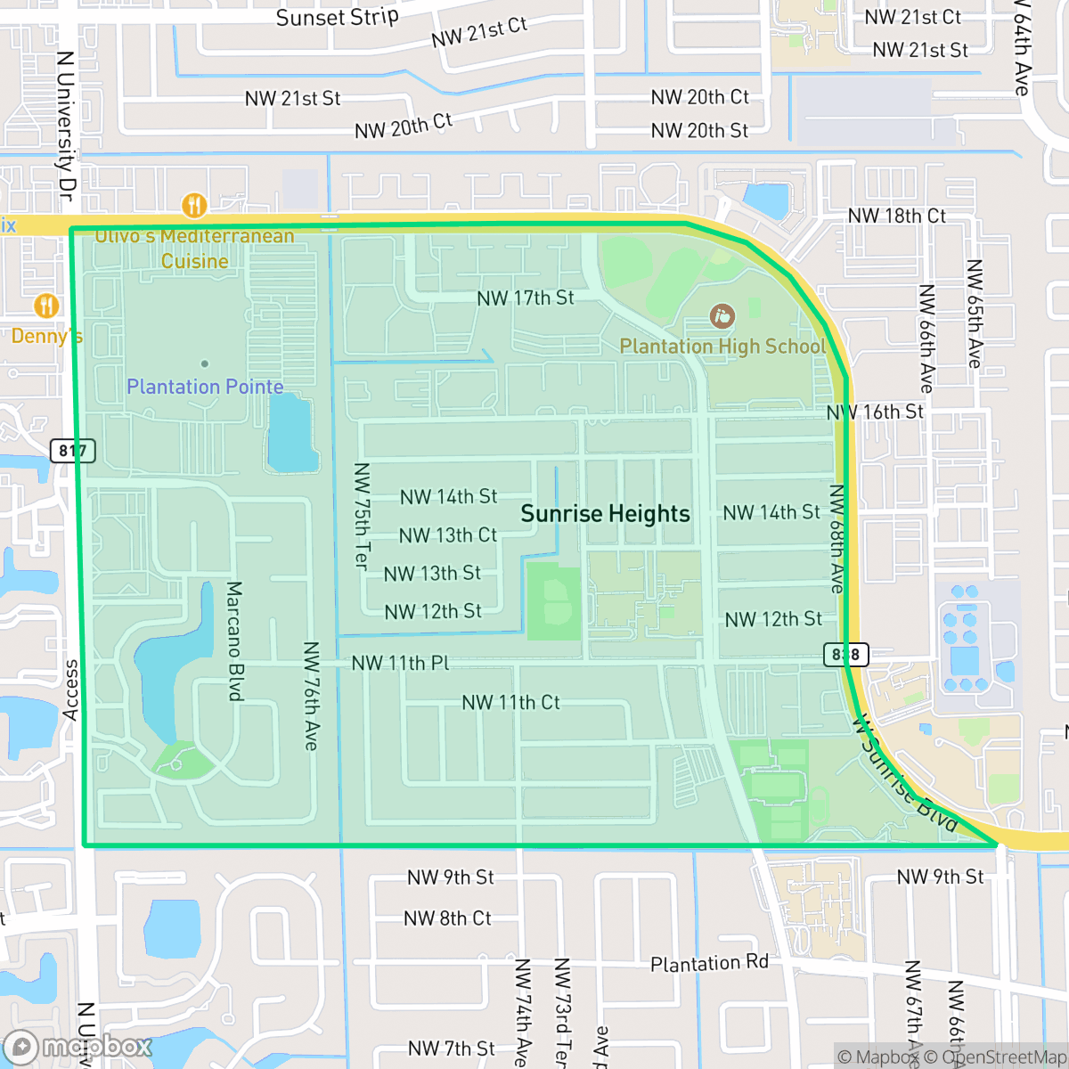 Map showing the location of Mirror Lake, Plantation, FL