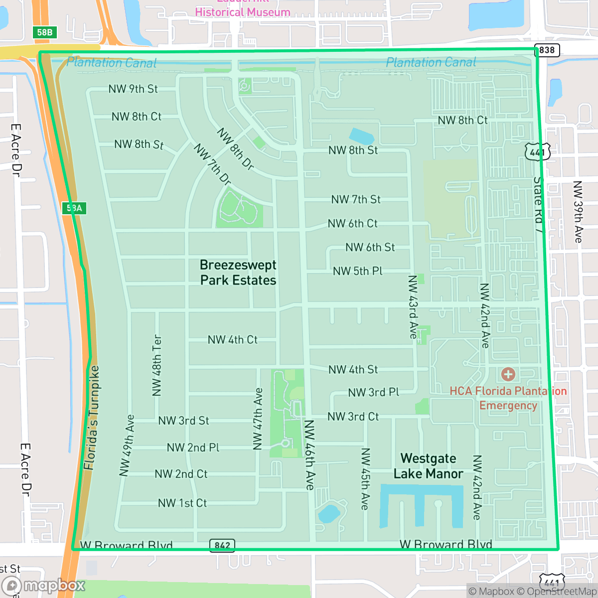 Map showing the location of Plantation Park East, Plantation, FL