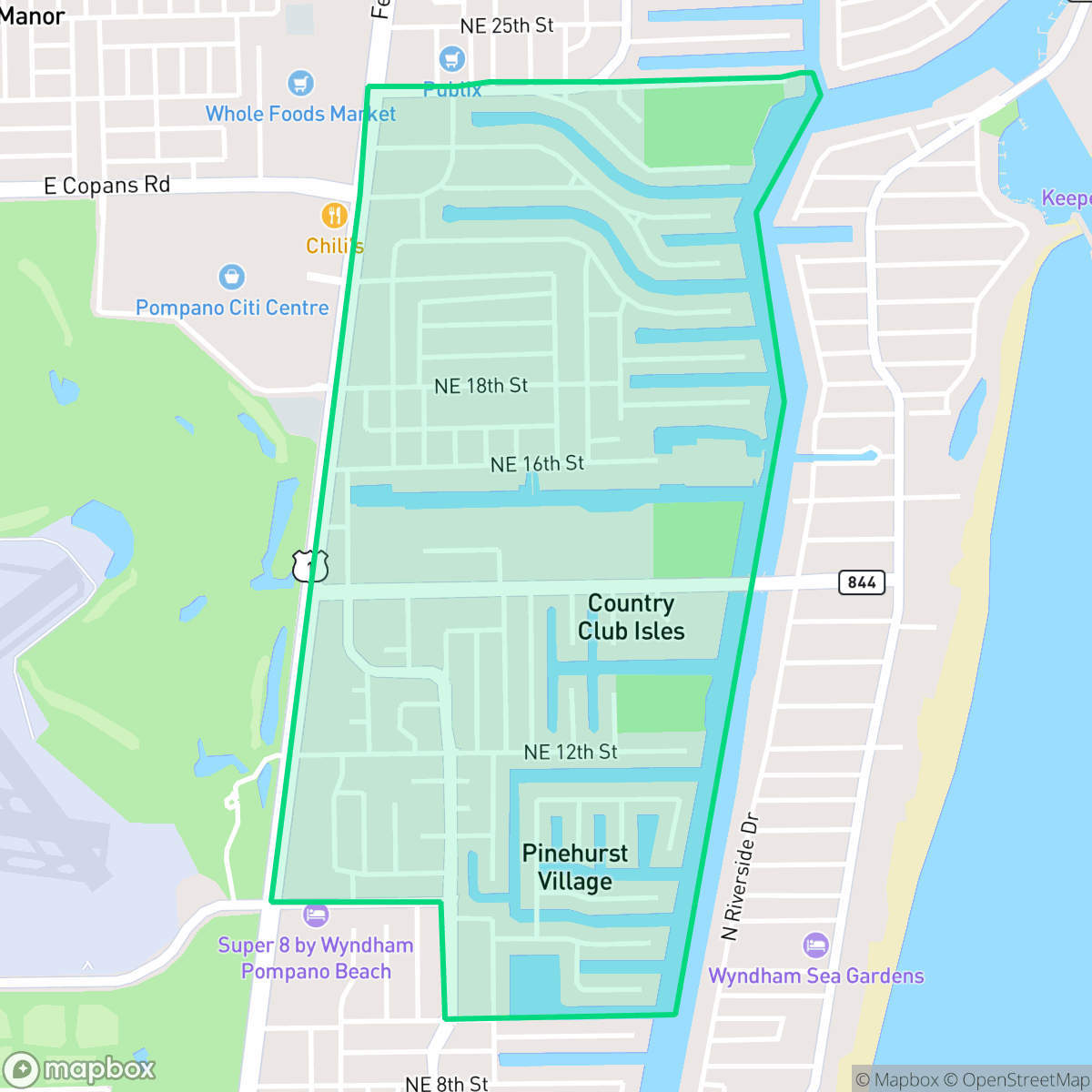 Map showing the location of Avalon Harbor, Pompano Beach, FL