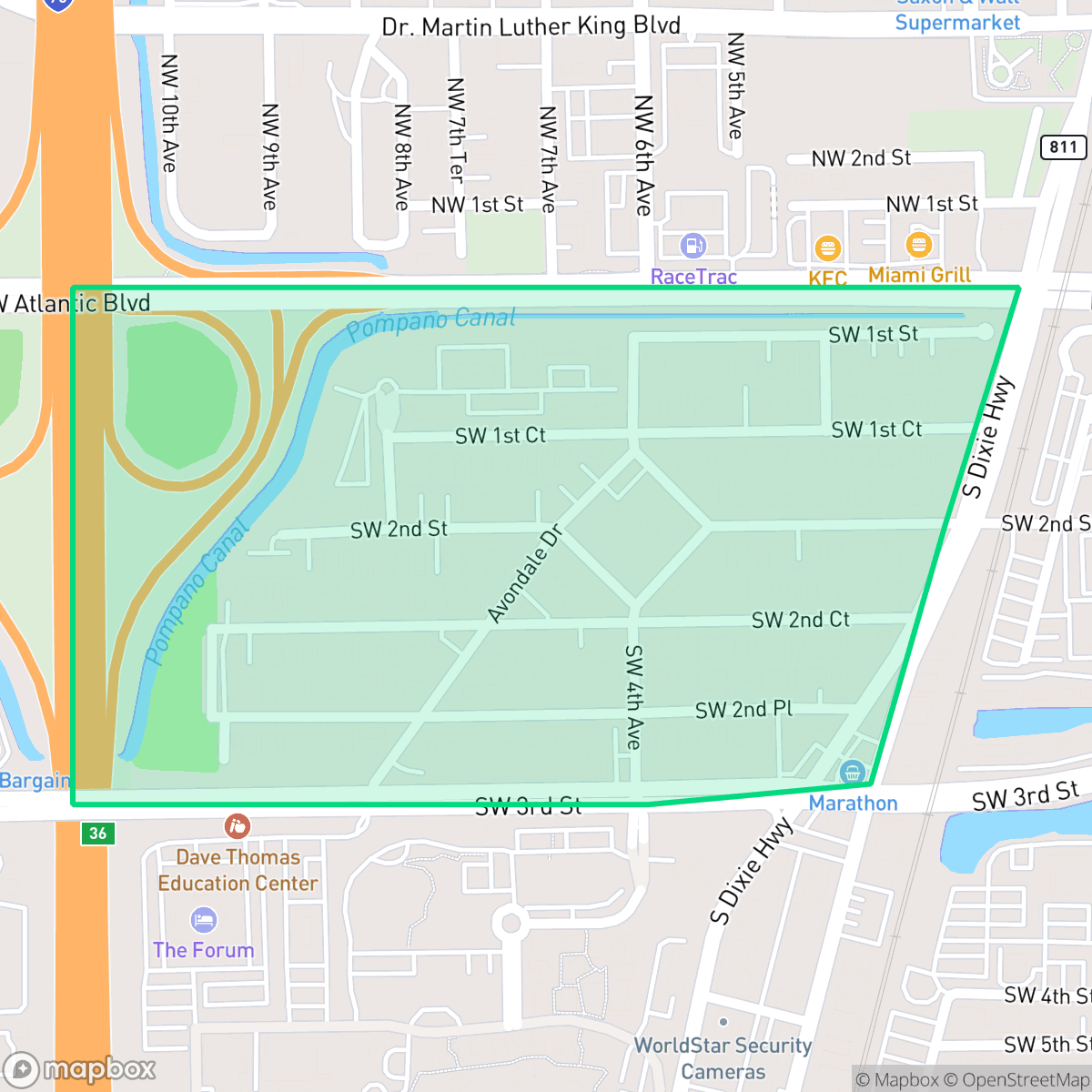 Map showing the location of Avondale, Pompano Beach, FL
