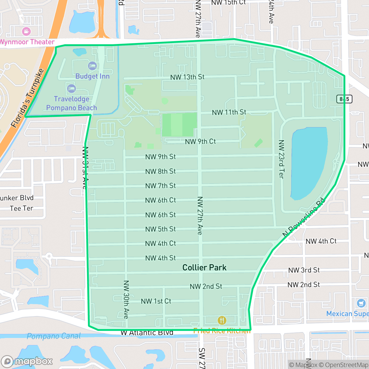 Map showing the location of Collier City, Pompano Beach, FL