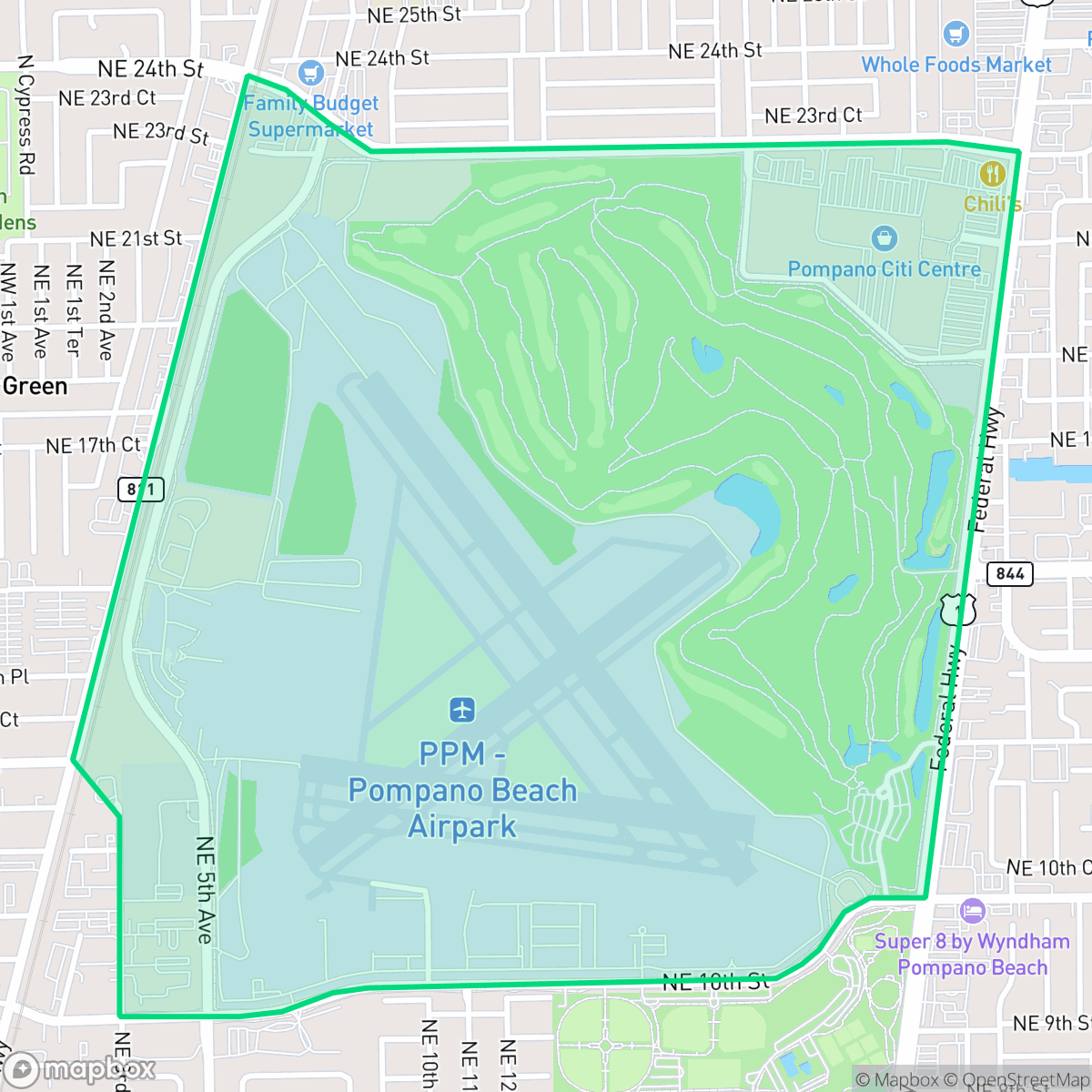 Map showing the location of Pompano Airpark, Pompano Beach, FL