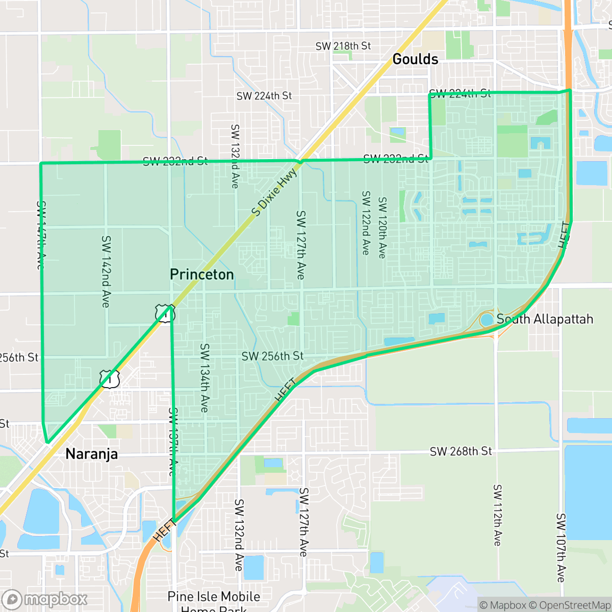 Map showing the location of Princeton, FL — coverage area
