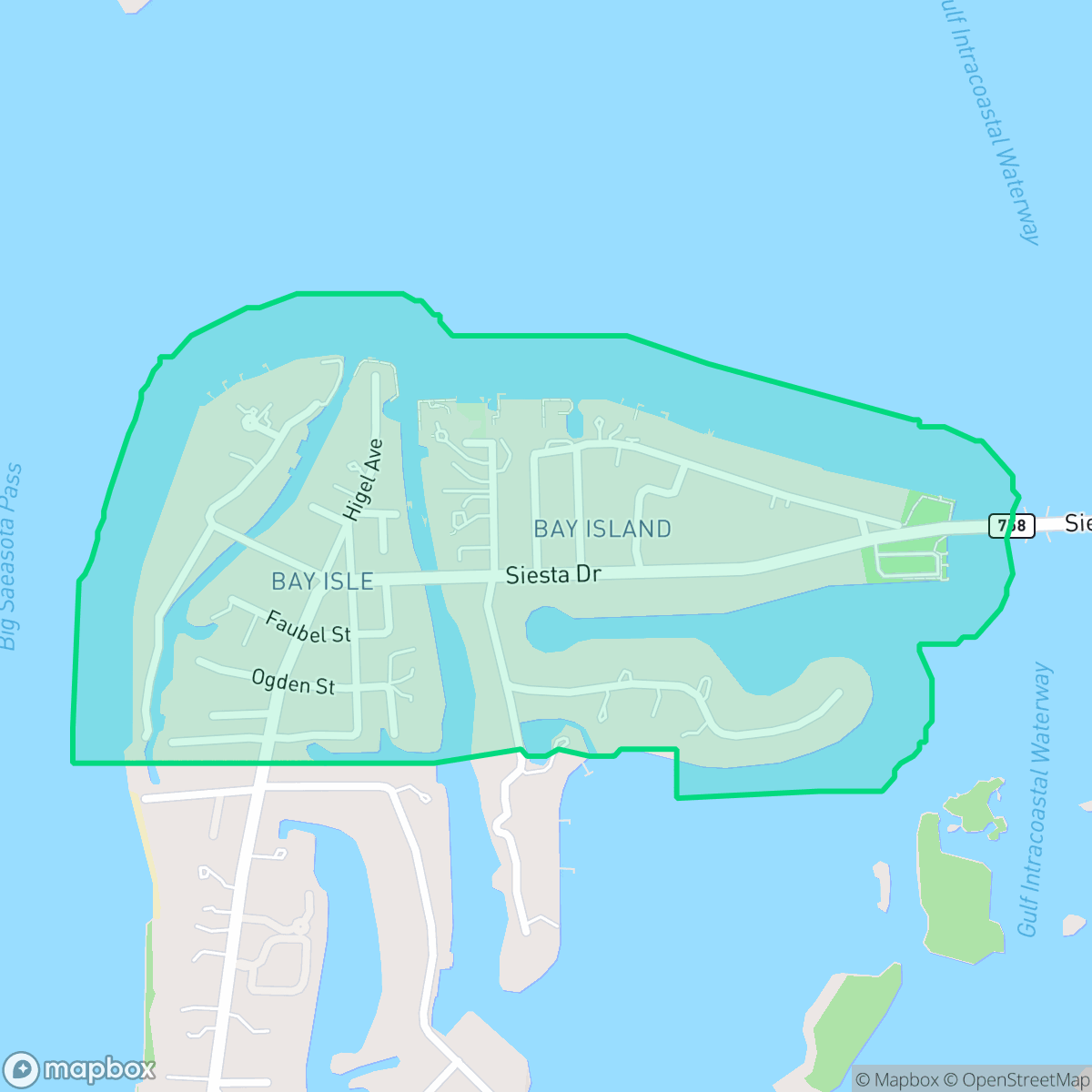 Map showing the location of Bay Isle-Siesta, Sarasota, FL