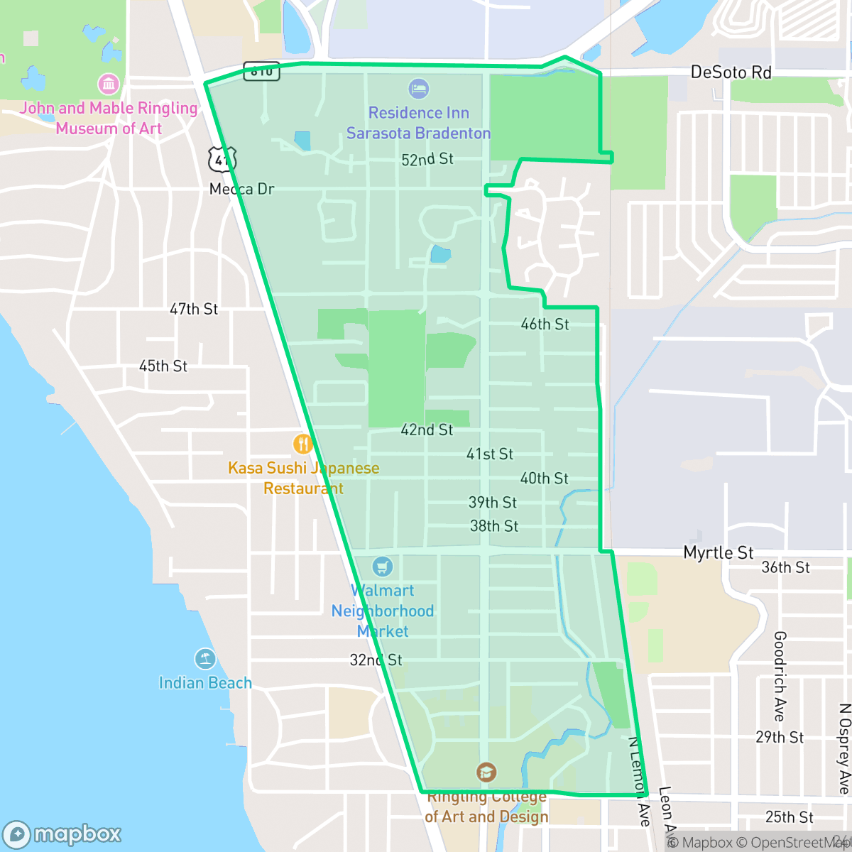 Map showing the location of Bayou Oaks, Sarasota, FL