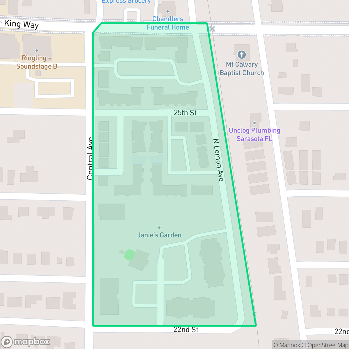 Map showing the location of Janie Poe, Sarasota, FL