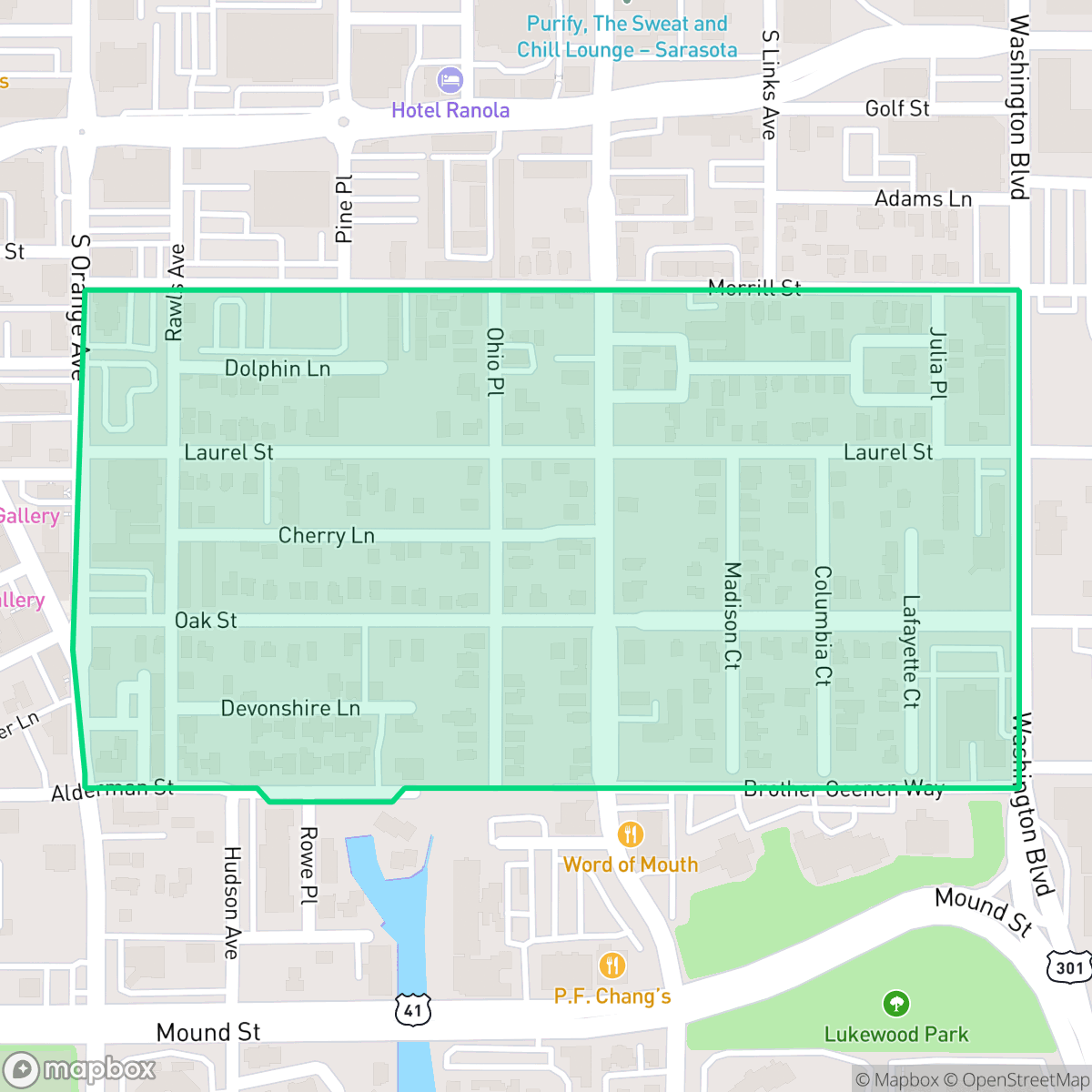 Map showing the location of Laurel Park, Sarasota, FL