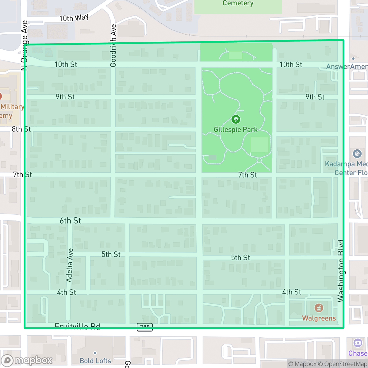 Map showing the location of Original Gillespie Park, Sarasota, FL