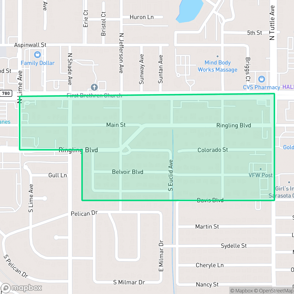 Map showing the location of Ringling Park, Sarasota, FL