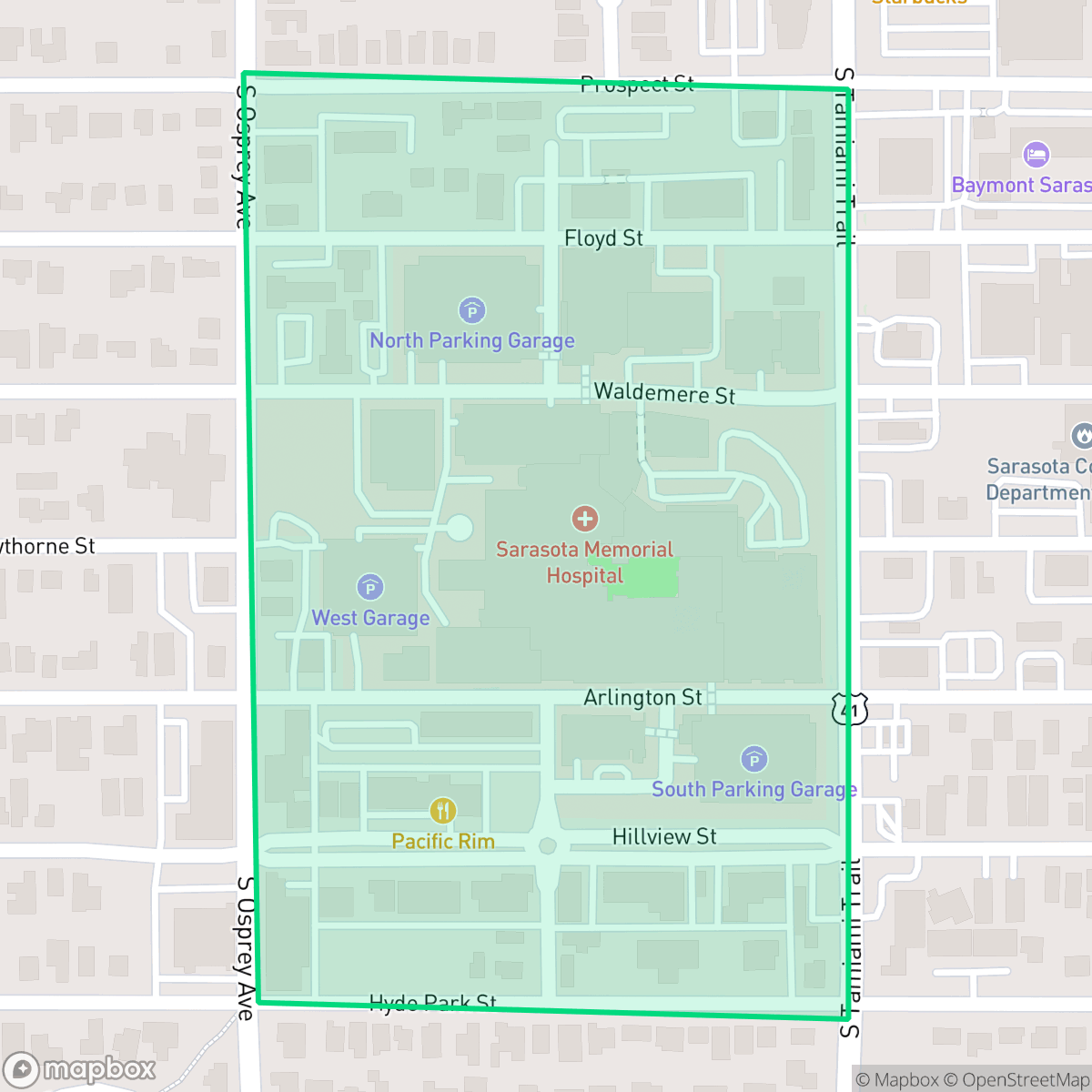 Map showing the location of Southside Village, Sarasota, FL