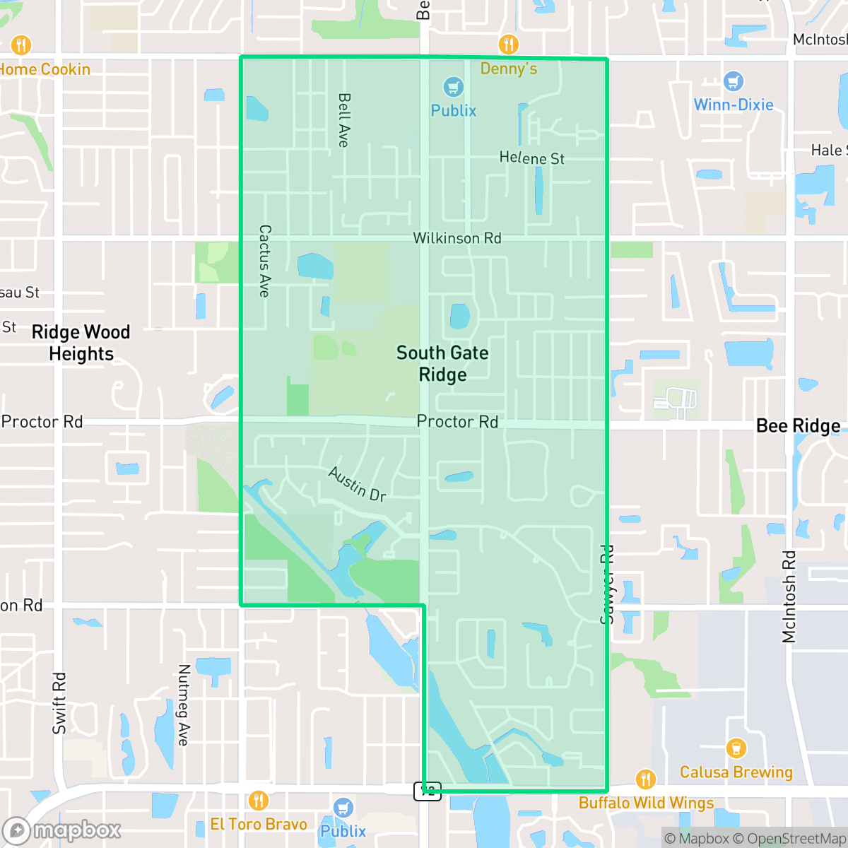 Map showing the location of South Gate Ridge, FL — coverage area