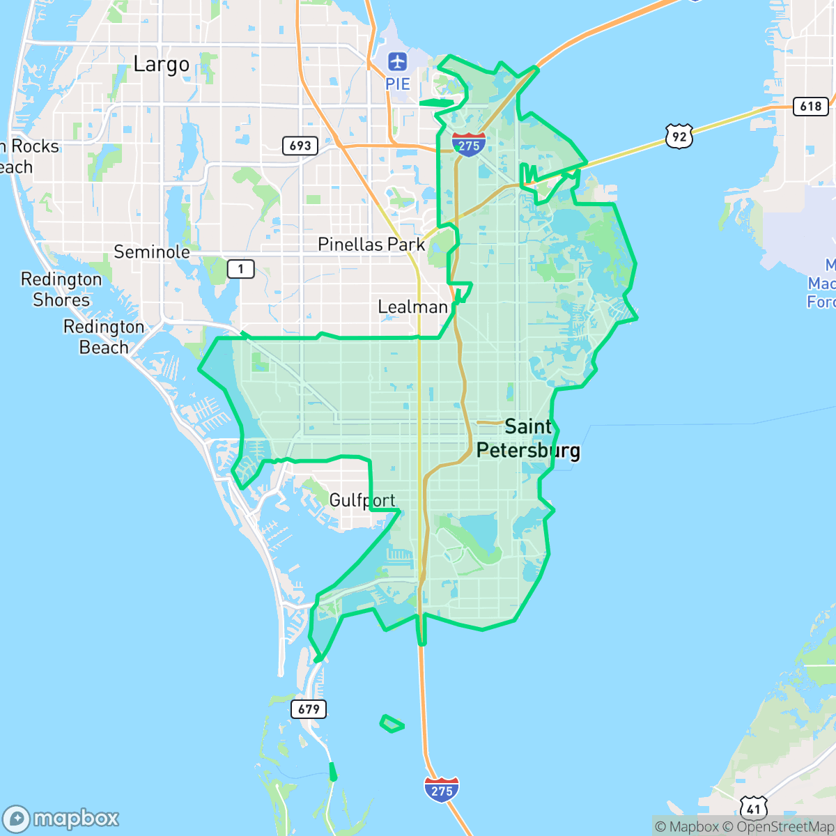 Map showing the location of St. Petersburg, FL — coverage area