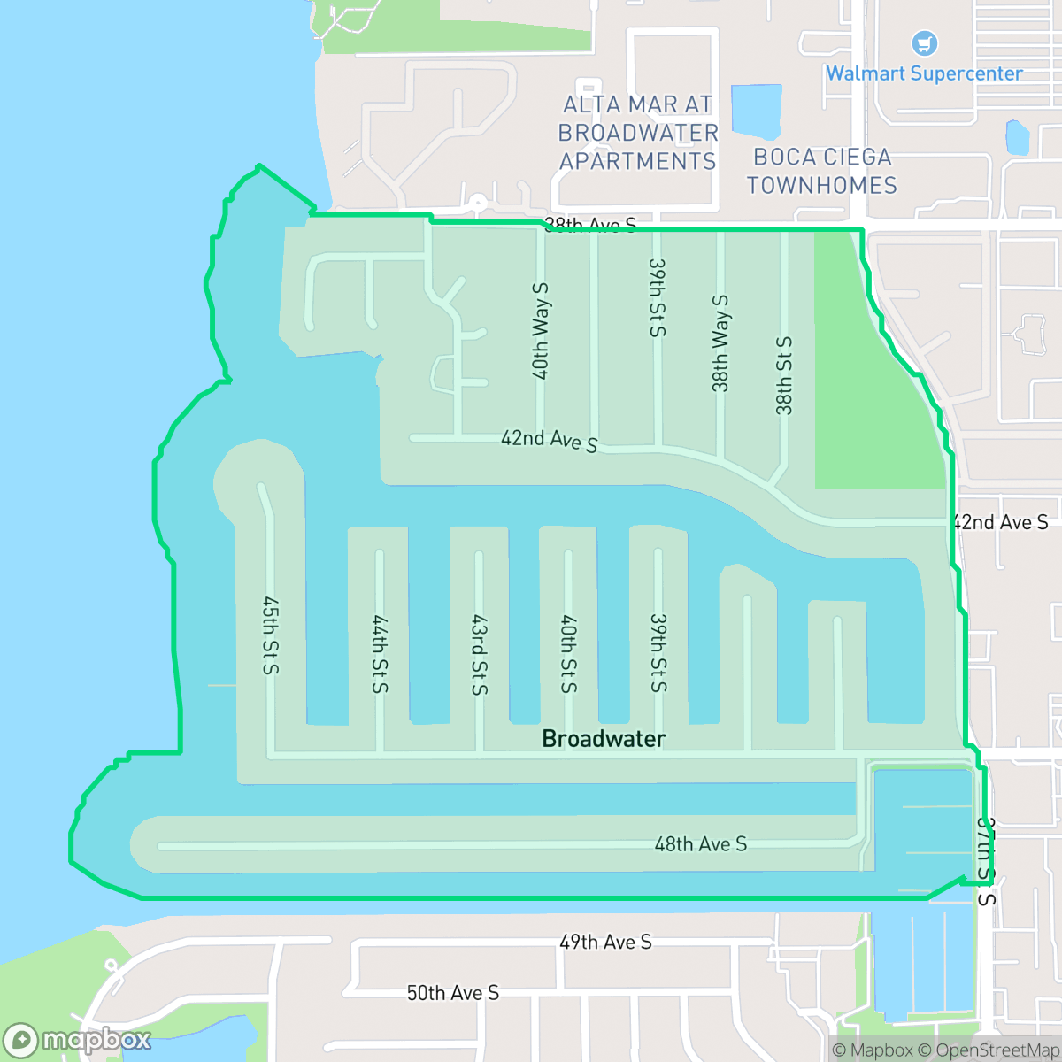 Map showing the location of Broadwater, St. Petersburg, FL