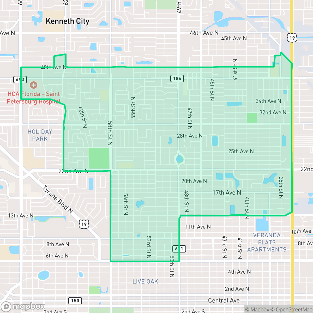 Map showing the location of Disston Heights, St. Petersburg, FL