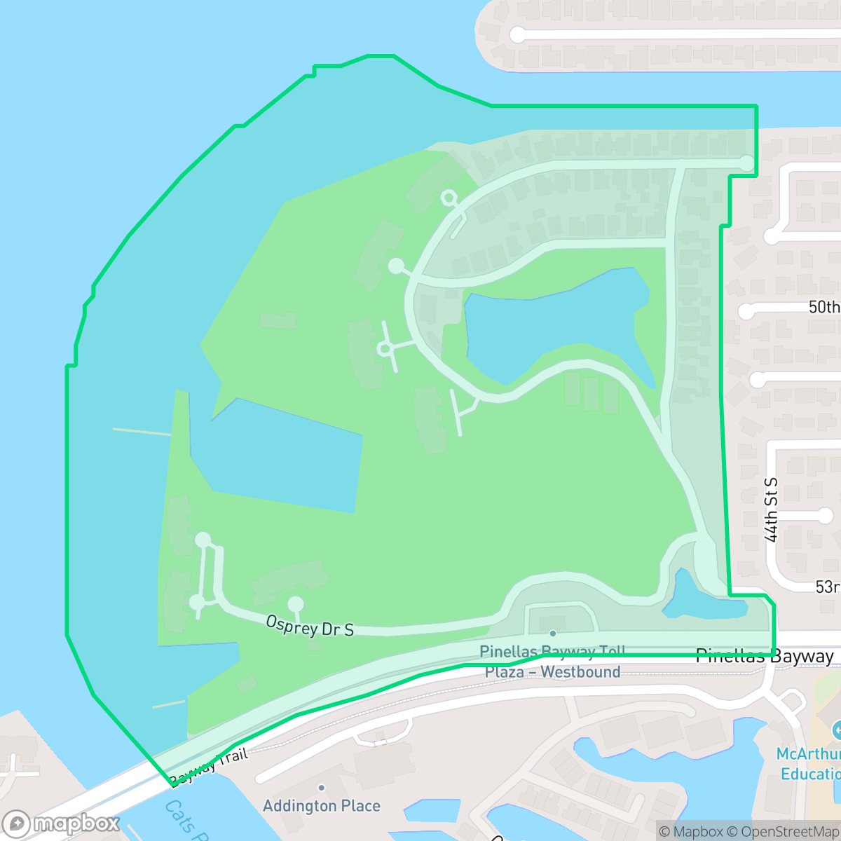 Map showing the location of Dolphin Cay, St. Petersburg, FL