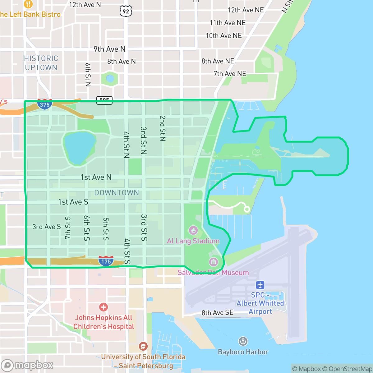 Map showing the location of Downtown, St. Petersburg, FL