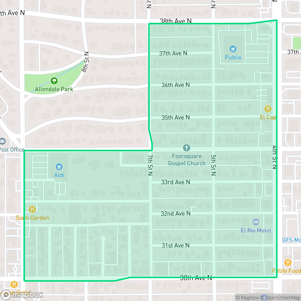 Map showing the location of Five Points, St. Petersburg, FL