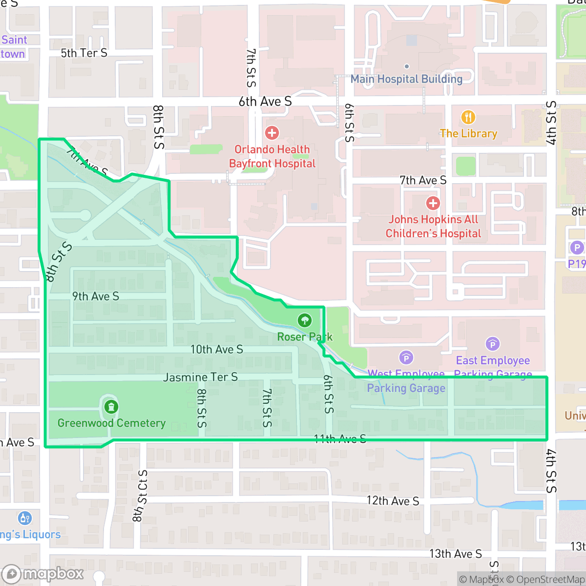 Map showing the location of Historic Roser Park, St. Petersburg, FL