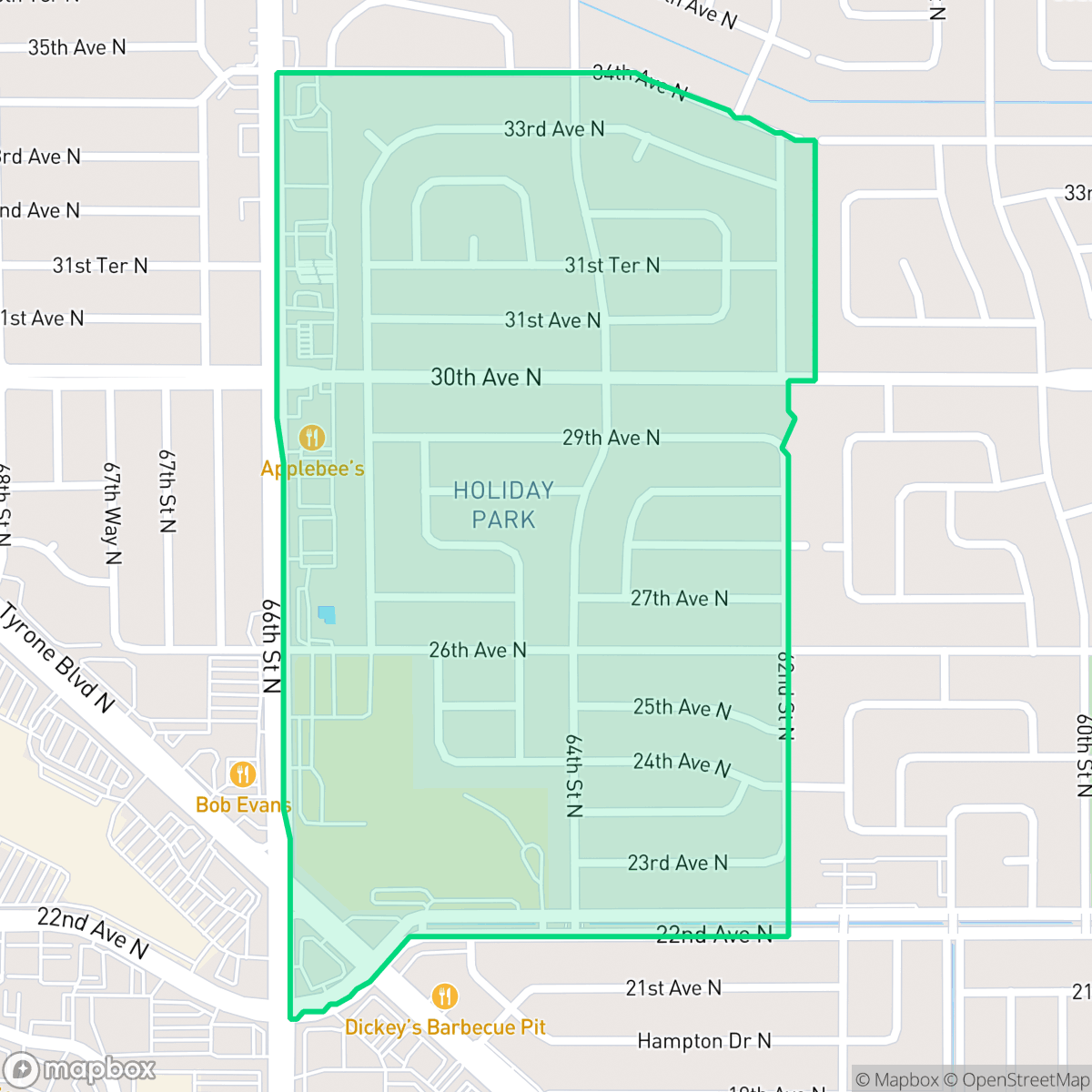 Map showing the location of Holiday Park, St. Petersburg, FL