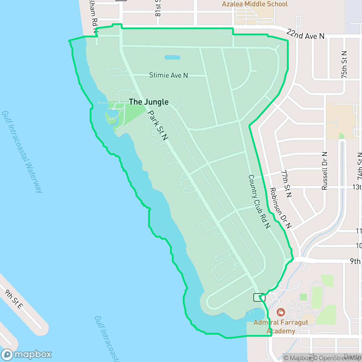 Map showing the location of Jungle Prada, St. Petersburg, FL