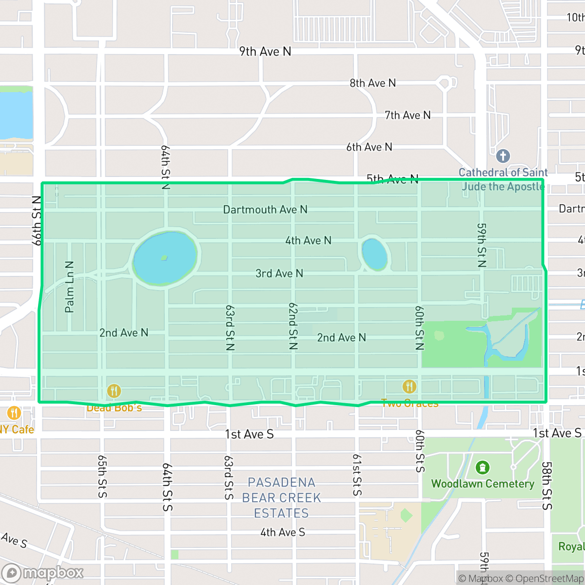 Map showing the location of Lake Pasadena, St. Petersburg, FL