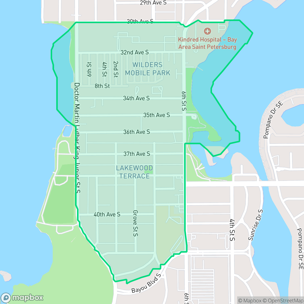 Map showing the location of Lakewood Terrace, St. Petersburg, FL