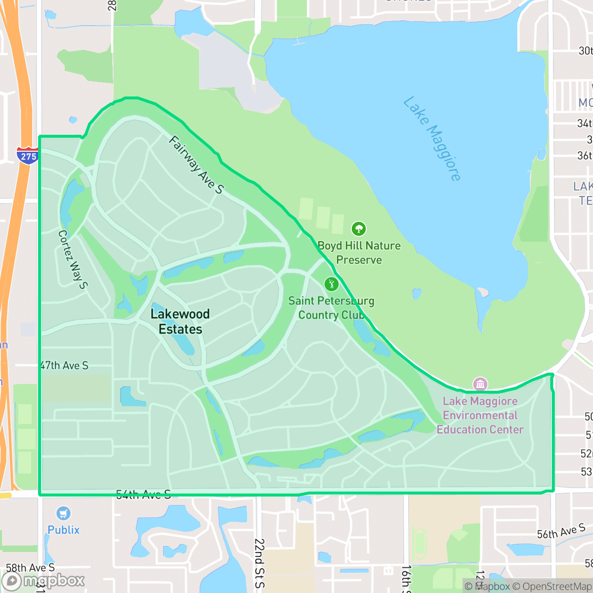 Map showing the location of Lakewood, St. Petersburg, FL