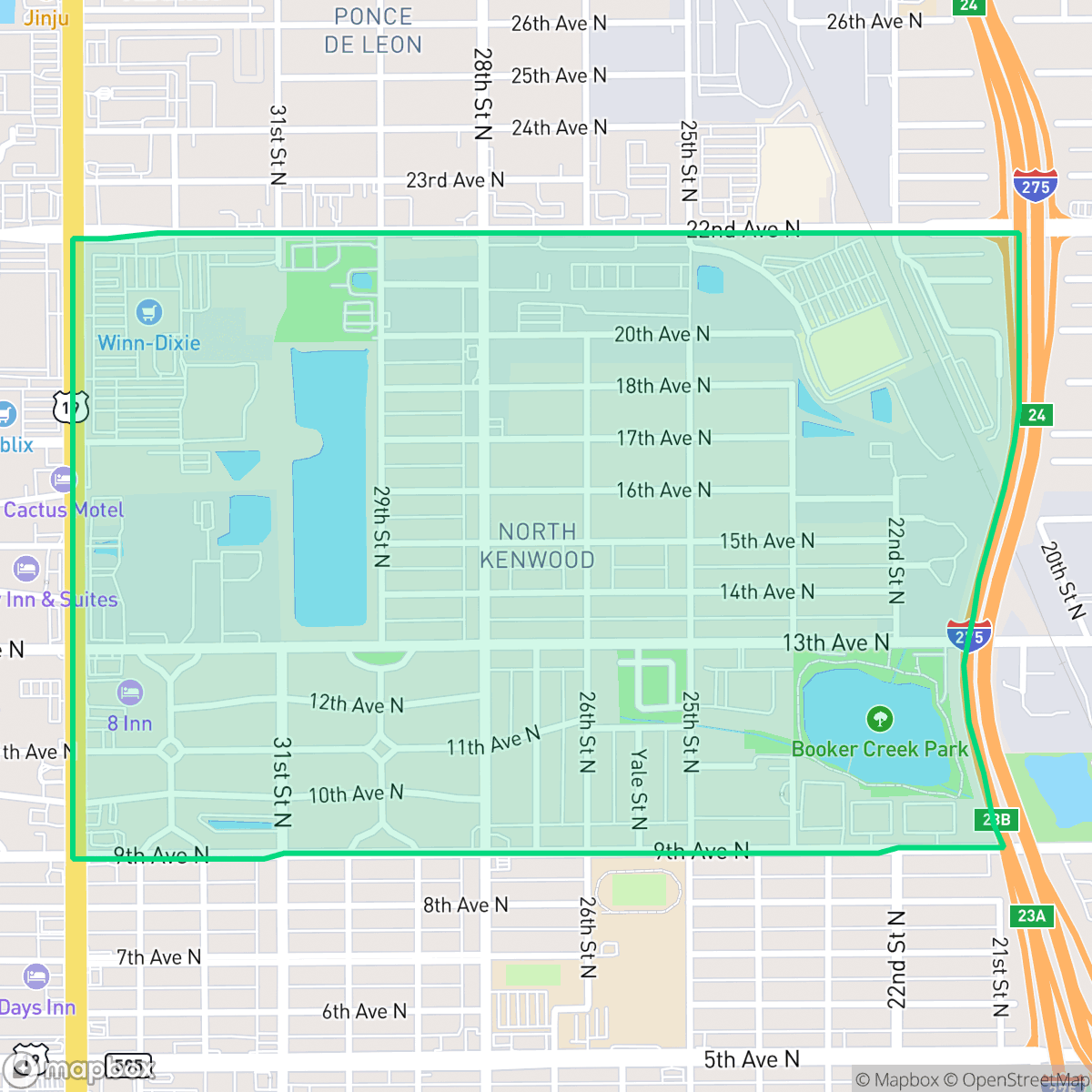 Map showing the location of North Kenwood, St. Petersburg, FL