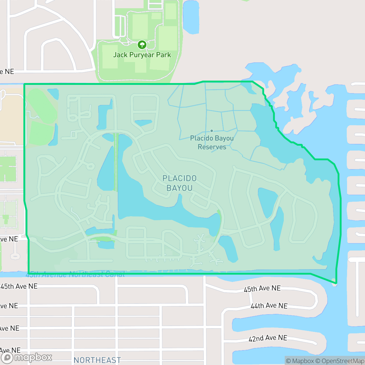 Map showing the location of Pacido Bayou, St. Petersburg, FL