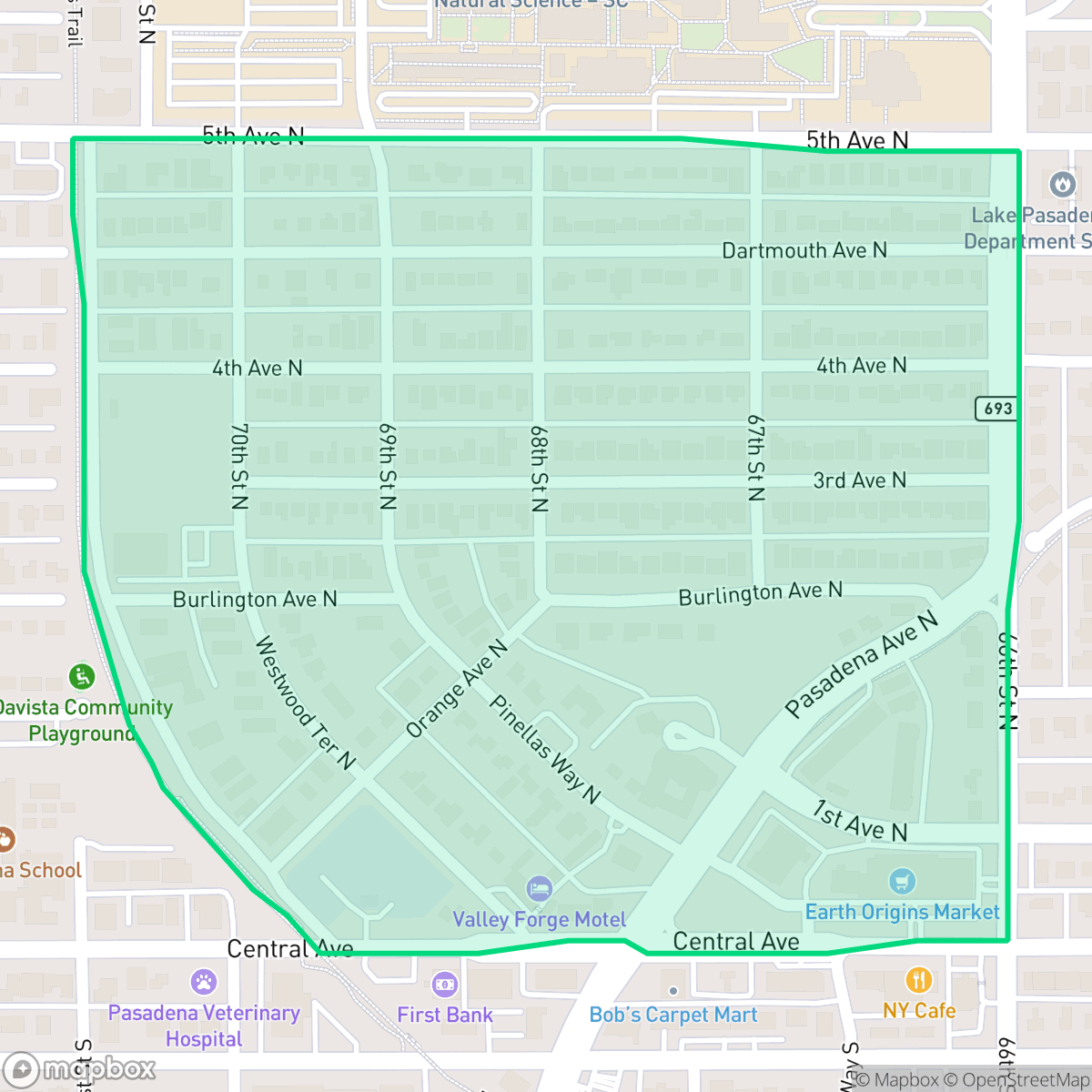 Map showing the location of Pasadena Vista, St. Petersburg, FL