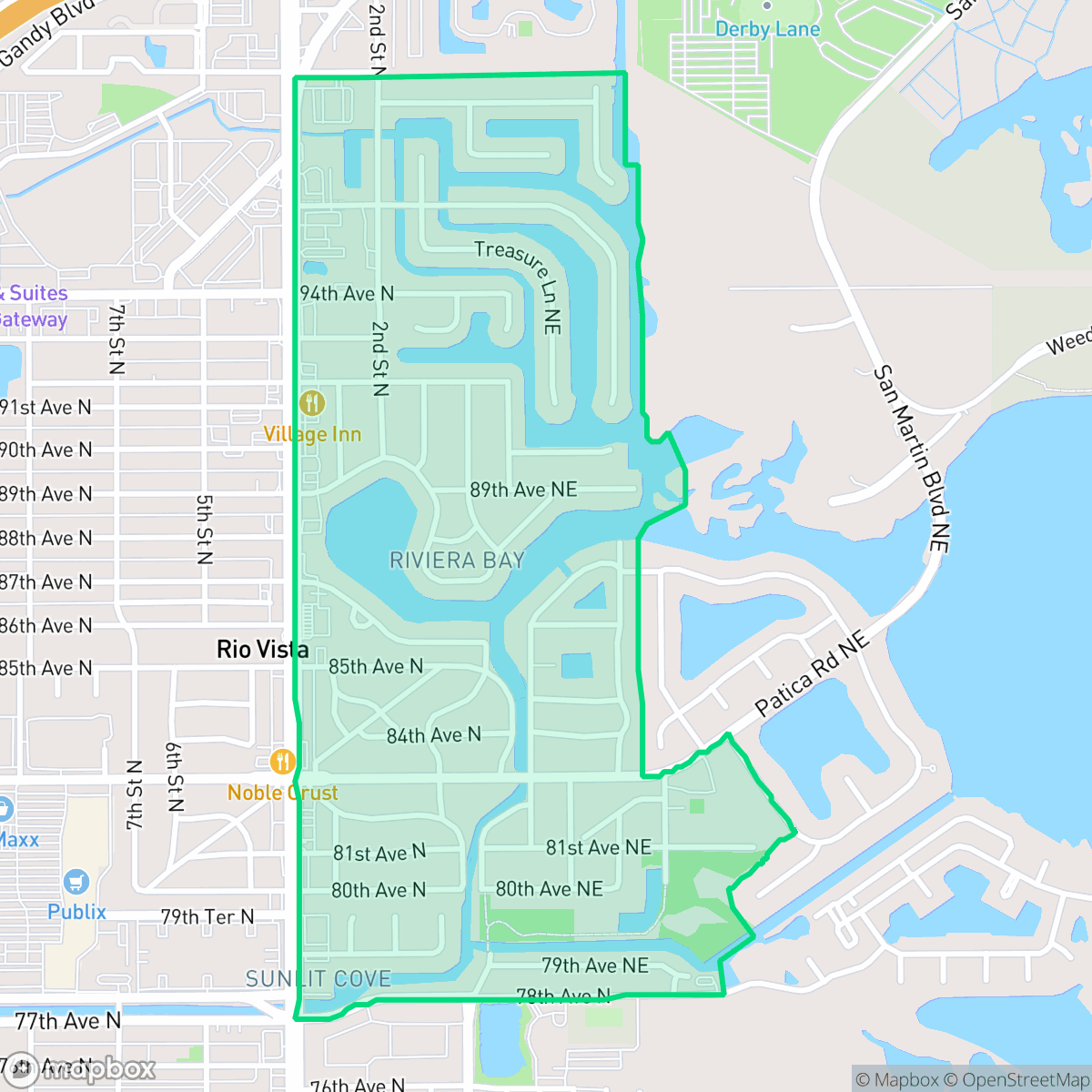 Map showing the location of Riviera Bay, St. Petersburg, FL