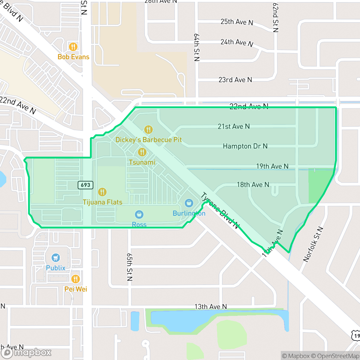 Map showing the location of Tyrone Landing, St. Petersburg, FL