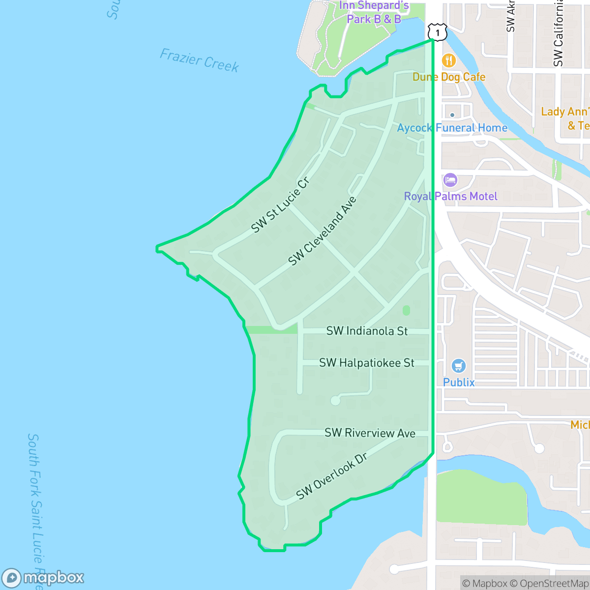 Map showing the location of Bessey, Stuart, FL