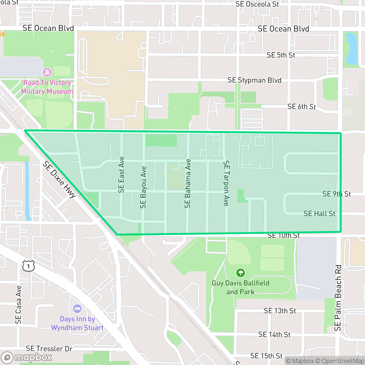 Map showing the location of East Stuart, Stuart, FL