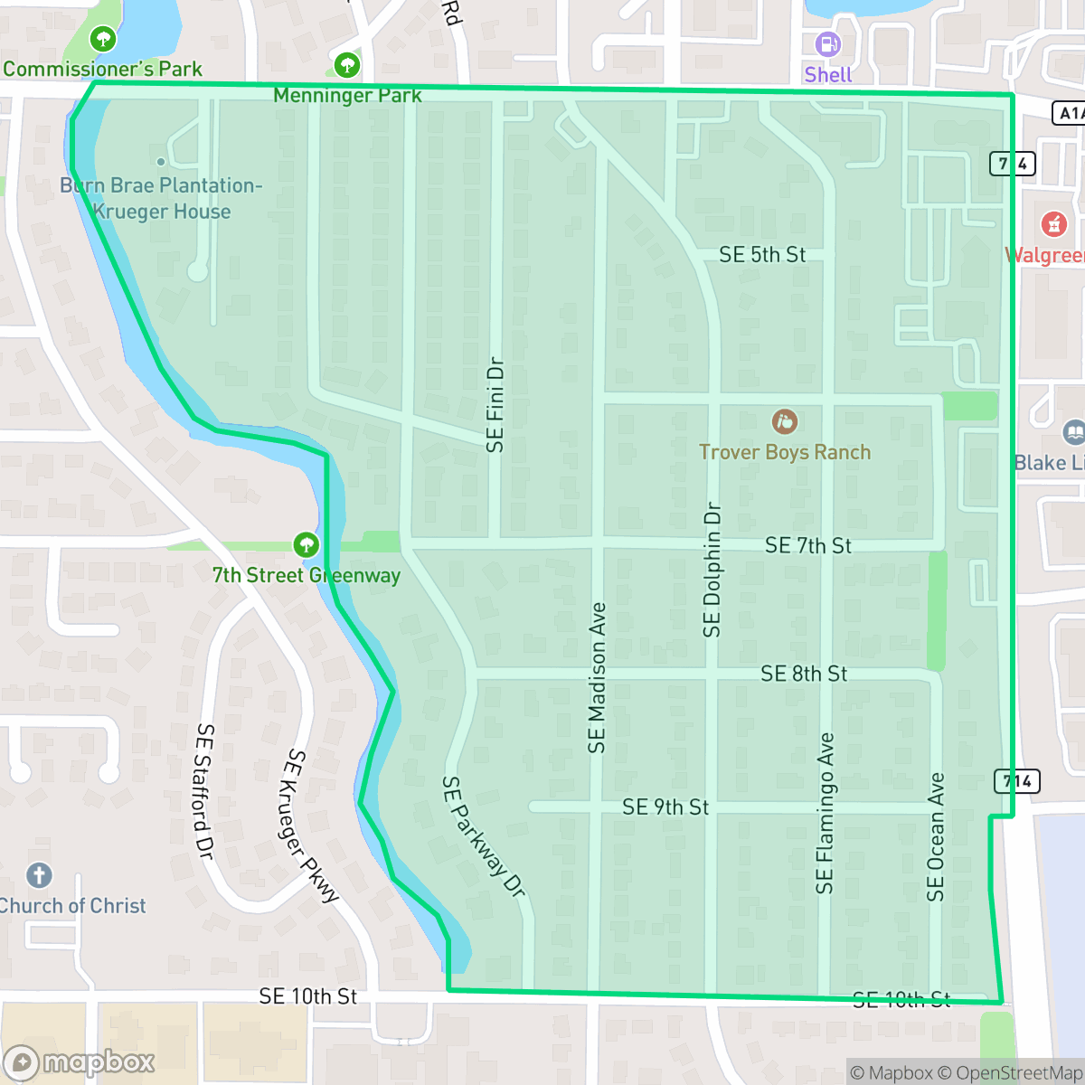 Map showing the location of St. Lucie Estates/Broadway, Stuart, FL