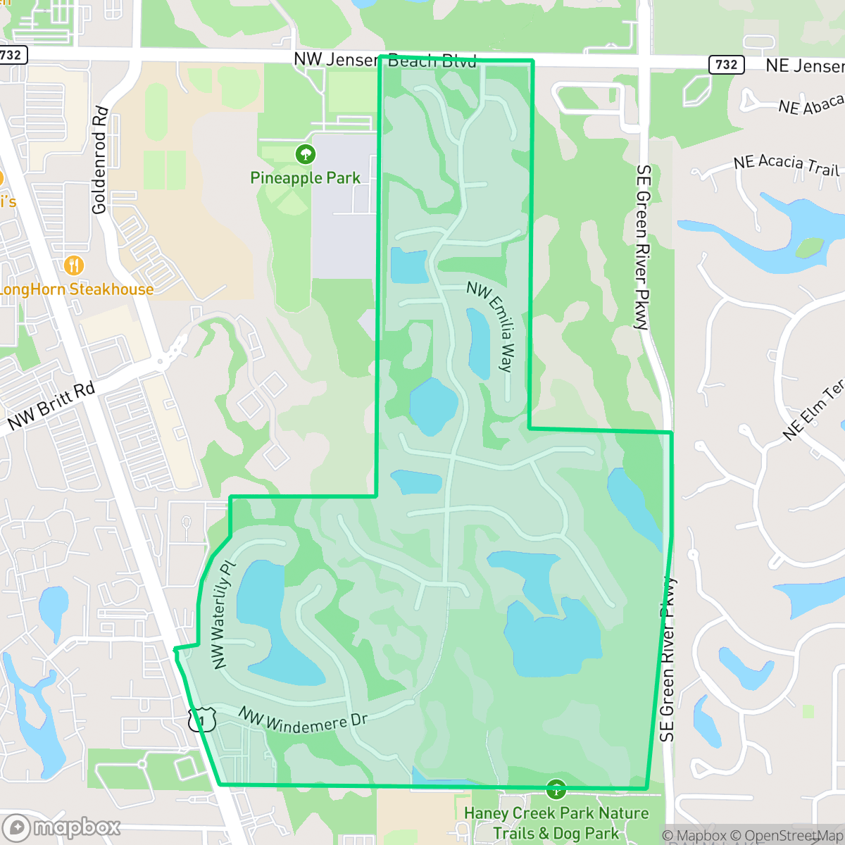 Map showing the location of Windemere/The Pines, Stuart, FL