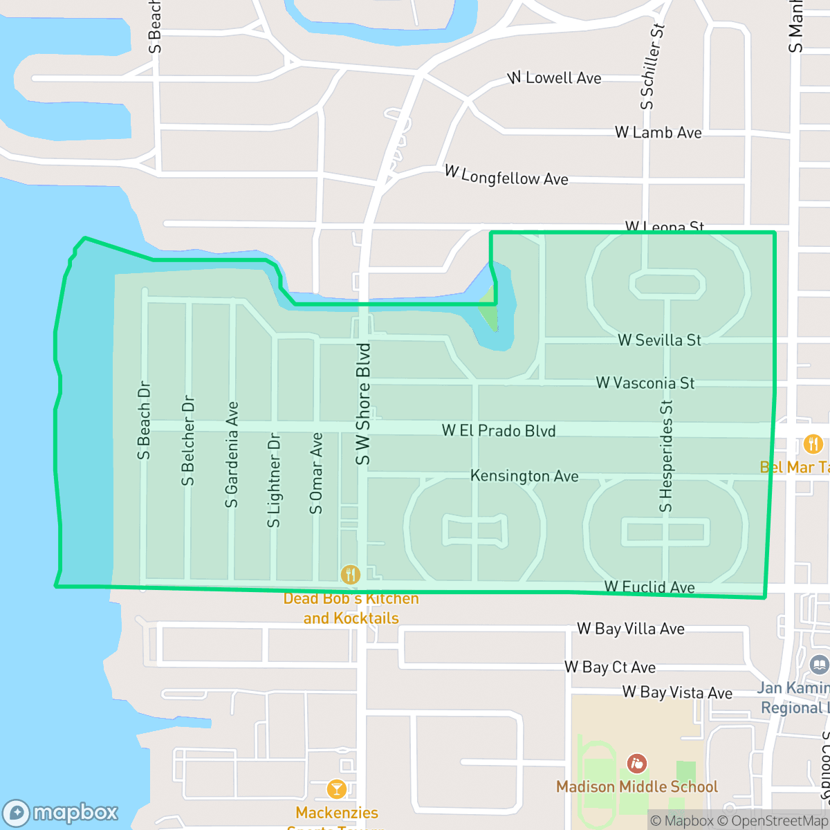 Map showing the location of Belmar Gardens, Tampa, FL