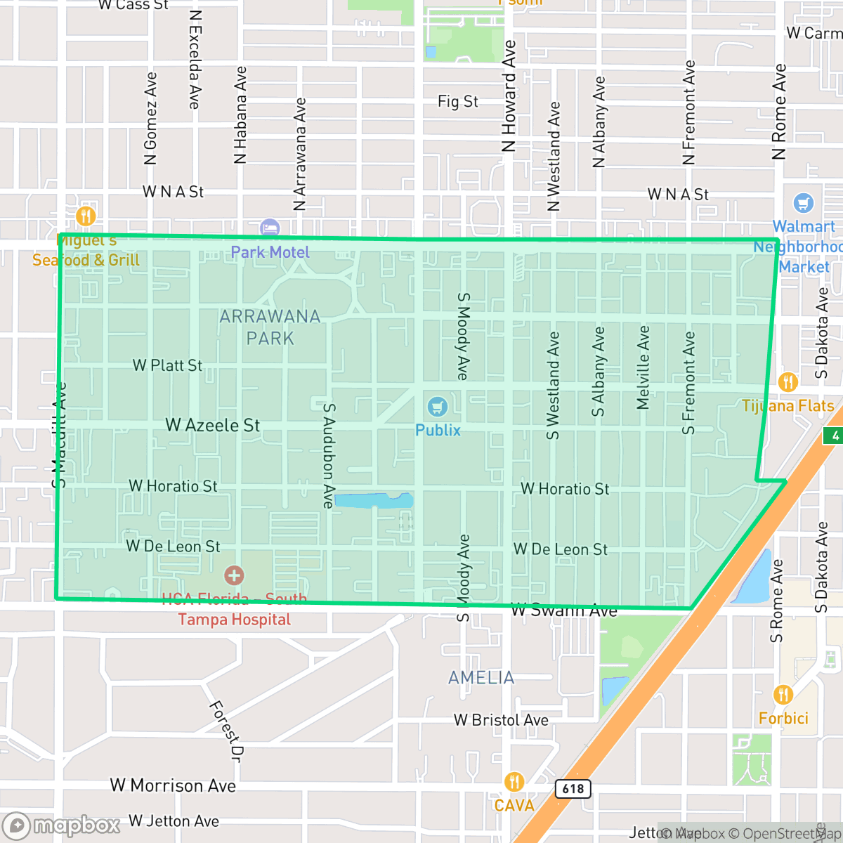 Map showing the location of Courier City, Tampa, FL