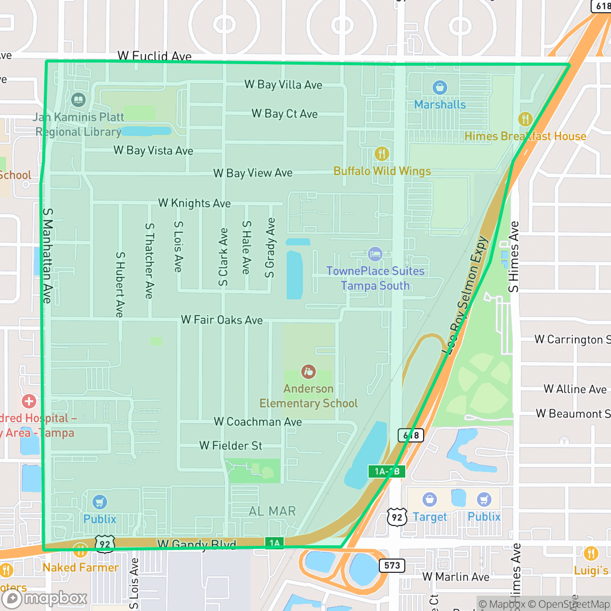 Map showing the location of Fairoaks, Tampa, FL