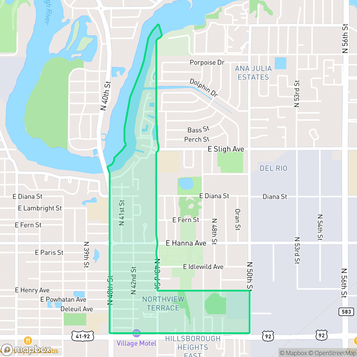 Map showing the location of Northeast, Tampa, FL