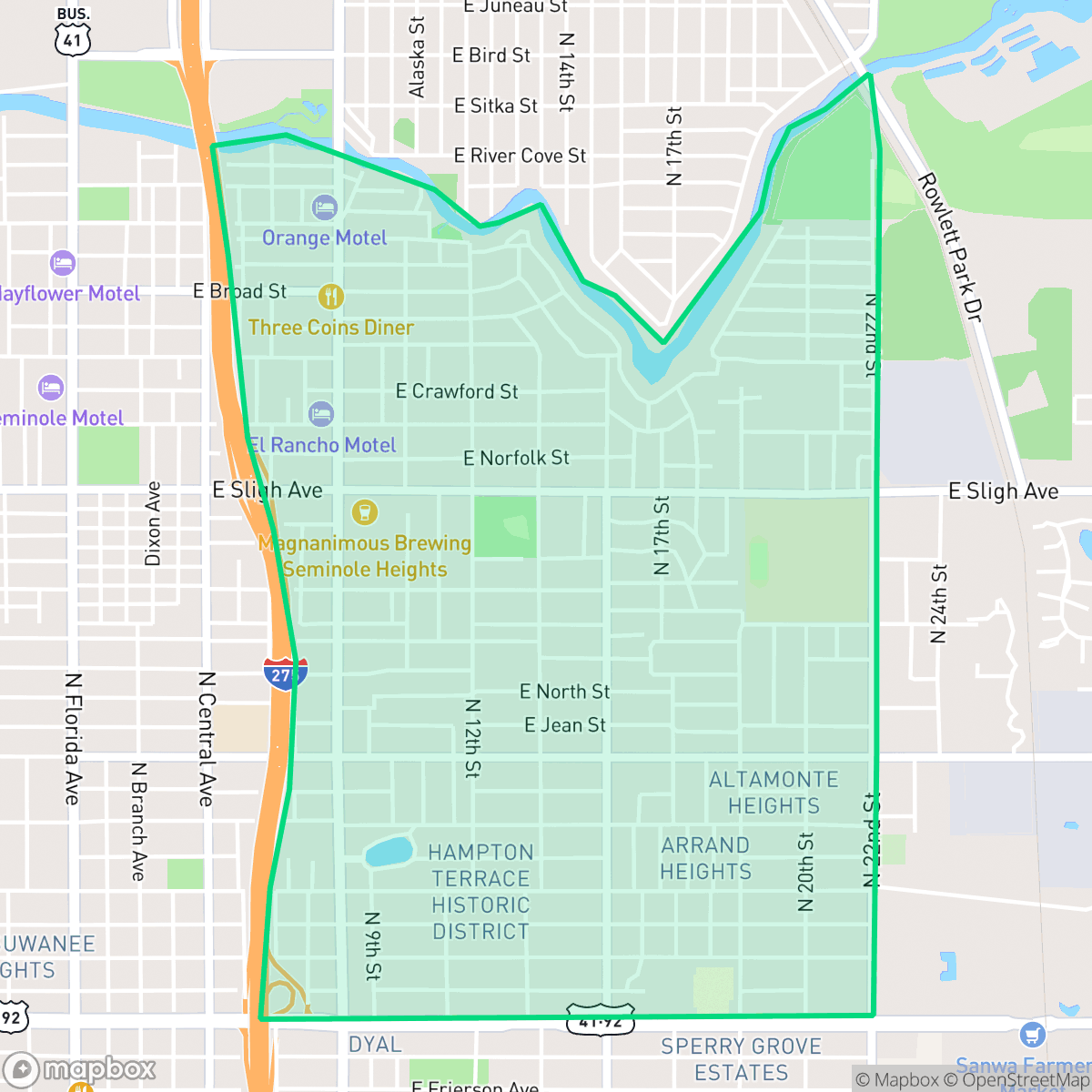 Map showing the location of Old Seminole Heights, Tampa, FL