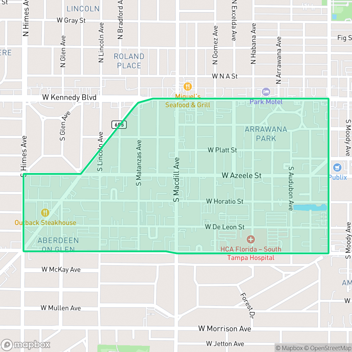 Map showing the location of Palma Ceia Pines, Tampa, FL
